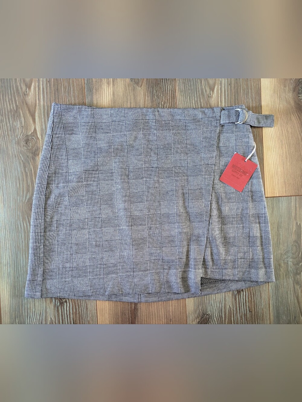 Mossimo Supply Co Black & Gray Plaid Belted Mini Skirt 12 NWT